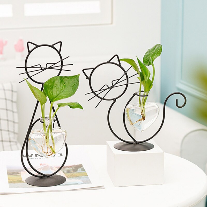 Iron Frame Hydroponic Cat Vase Iron Frame Hydroponic Cat Vase