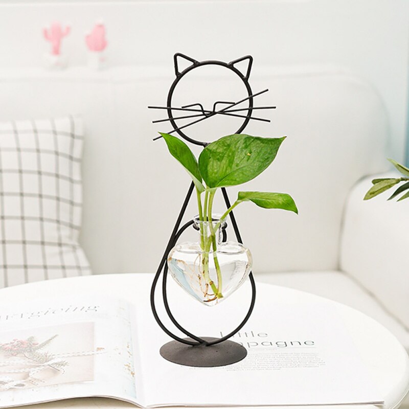 Iron Frame Hydroponic Cat Vase Iron Frame Hydroponic Cat Vase