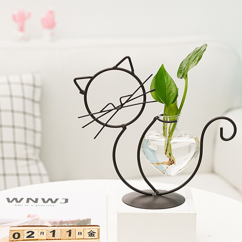 Iron Frame Hydroponic Cat Vase Iron Frame Hydroponic Cat Vase