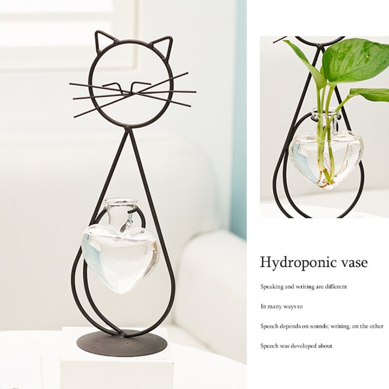 Iron Frame Hydroponic Cat Vase Iron Frame Hydroponic Cat Vase