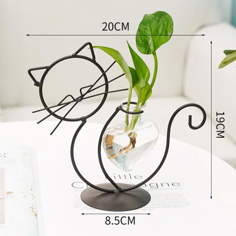 Iron Frame Hydroponic Cat Vase Iron Frame Hydroponic Cat Vase