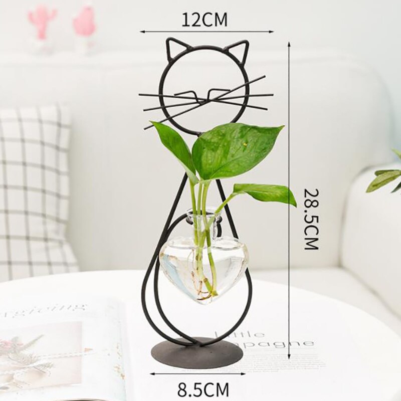 Iron Frame Hydroponic Cat Vase Iron Frame Hydroponic Cat Vase