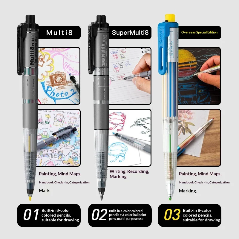 Japan Pentel Multi+8 Color Lead Pencil 802/803,Multi-Module Precision and Design Smooth Writing Art Supply For Japan Pentel Multi+8 Color Lead Pencil 802/803,Multi-Module Precision and Design Smooth Writing Art Supply For