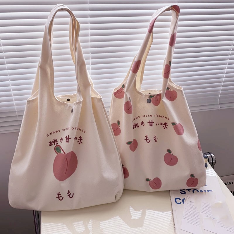 Japanese Aesthetic Peach Tote Bag