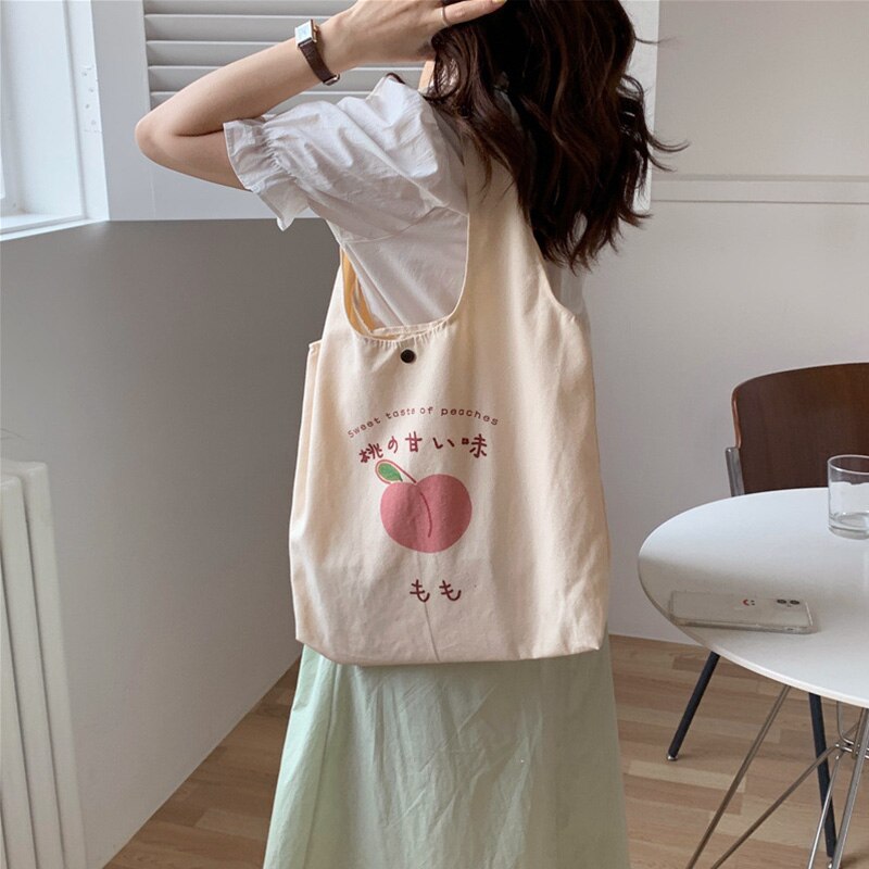 Japanese Aesthetic Peach Tote Bag