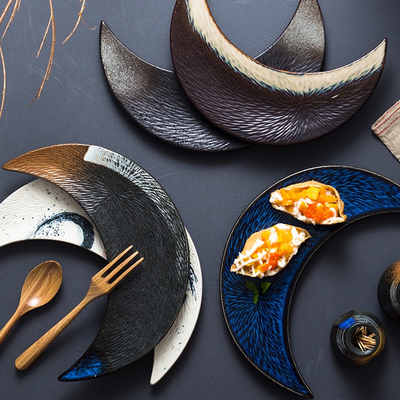 Japanese Ceramic Half Moon Plate