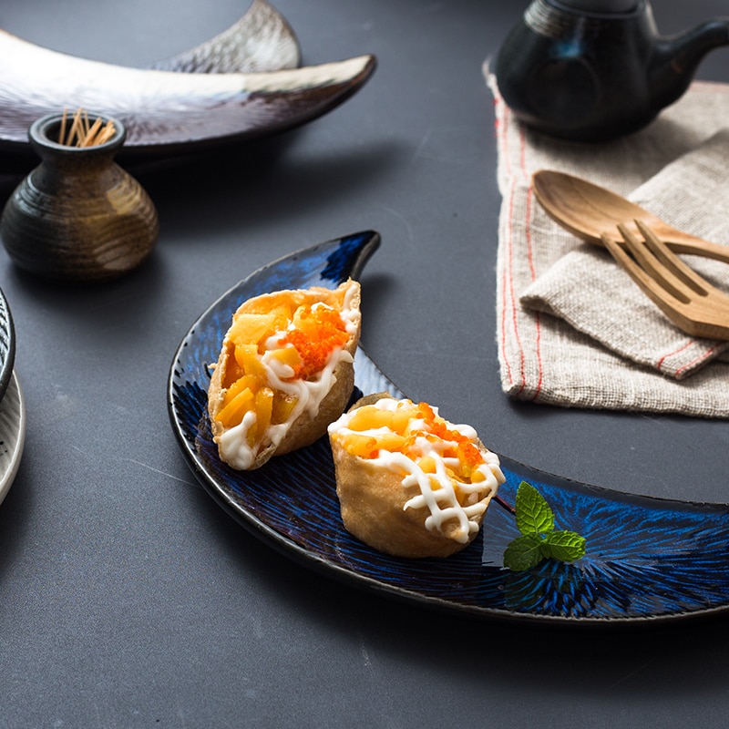 Japanese Ceramic Half Moon Plate