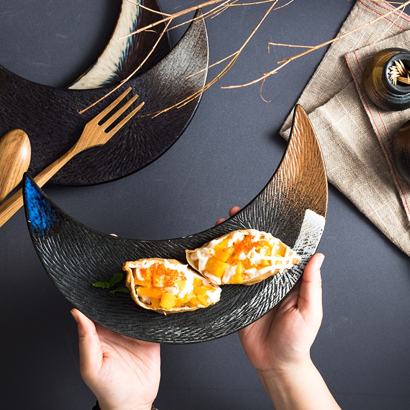 Japanese Ceramic Half Moon Plate