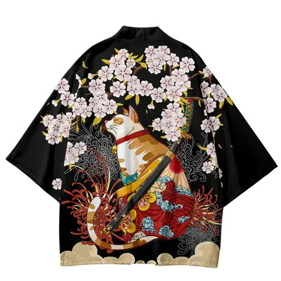 Japanese Kimono Yukata Samurai Kimono Man Cat Print Shirt Clothing Harajuku Cardigan For MenTraditional Haori Kimono Japanese Kimono Yukata Samurai Kimono Man Cat Print Shirt Clothing Harajuku Cardigan For MenTraditional Haori Kimono