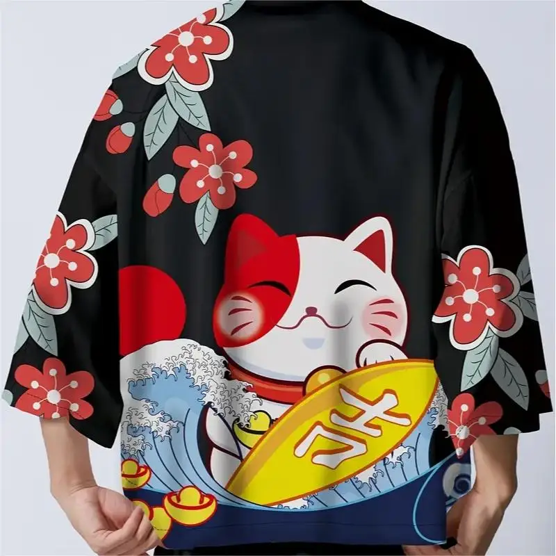 Japanese Kimono Yukata Samurai Kimono Man Cat Print Shirt Clothing Harajuku Cardigan For MenTraditional Haori Kimono Japanese Kimono Yukata Samurai Kimono Man Cat Print Shirt Clothing Harajuku Cardigan For MenTraditional Haori Kimono