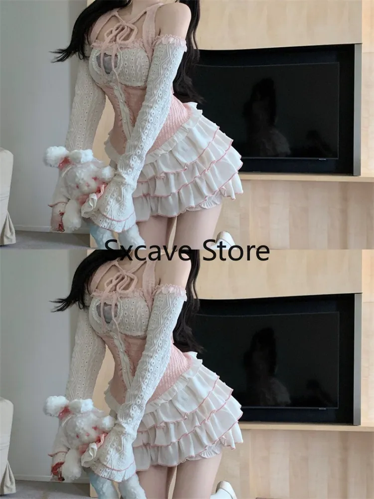 Japanese Style Kawaii Clothing 3 Piece Skirts Set Women Bodycon Slim Even Party Clothing 2023 Autumn Lolita Suits Y2k