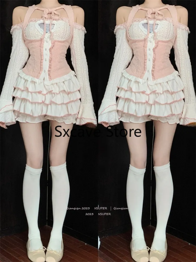 Japanese Style Kawaii Clothing 3 Piece Skirts Set Women Bodycon Slim Even Party Clothing 2023 Autumn Lolita Suits Y2k