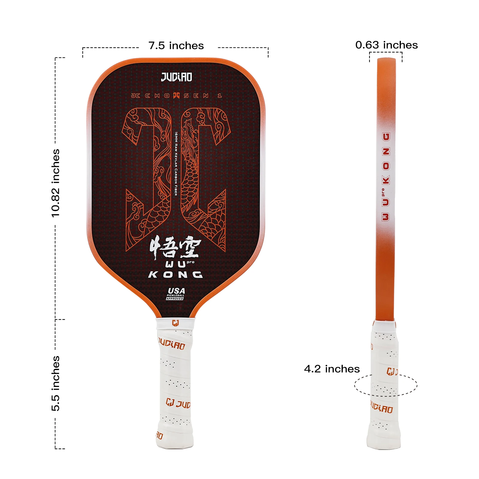 Juciao USAPA Approved Kevlar Carbon Fiber Pickleball Paddle Thermoformed Unibody Spin Textured Surface With Foam Edge
