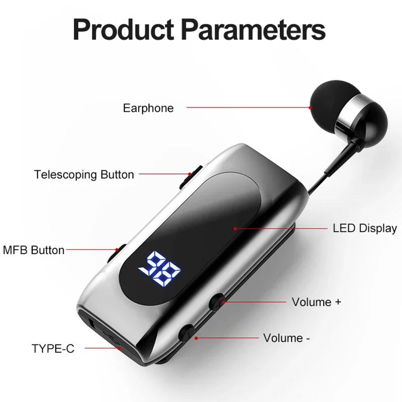 K55 Lavalier Business Bluetooth 5.2 Headphone Talk/music Time 20 Hours,led Digital Display,noice Cancelling Wireless