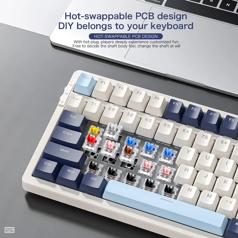 K8 100 Key Wireless Mechanical Keyboard Tri-mode Connection,Full Key Hot Swap,lighting Effects,Gasket Muffler K8 100 Key Wireless Mechanical Keyboard Tri-mode Connection,Full Key Hot Swap,lighting Effects,Gasket Muffler