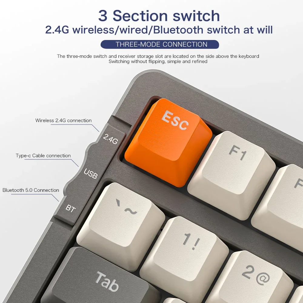 K8 100 Key Wireless Mechanical Keyboard Tri-mode Connection,Full Key Hot Swap,lighting Effects,Gasket Muffler K8 100 Key Wireless Mechanical Keyboard Tri-mode Connection,Full Key Hot Swap,lighting Effects,Gasket Muffler