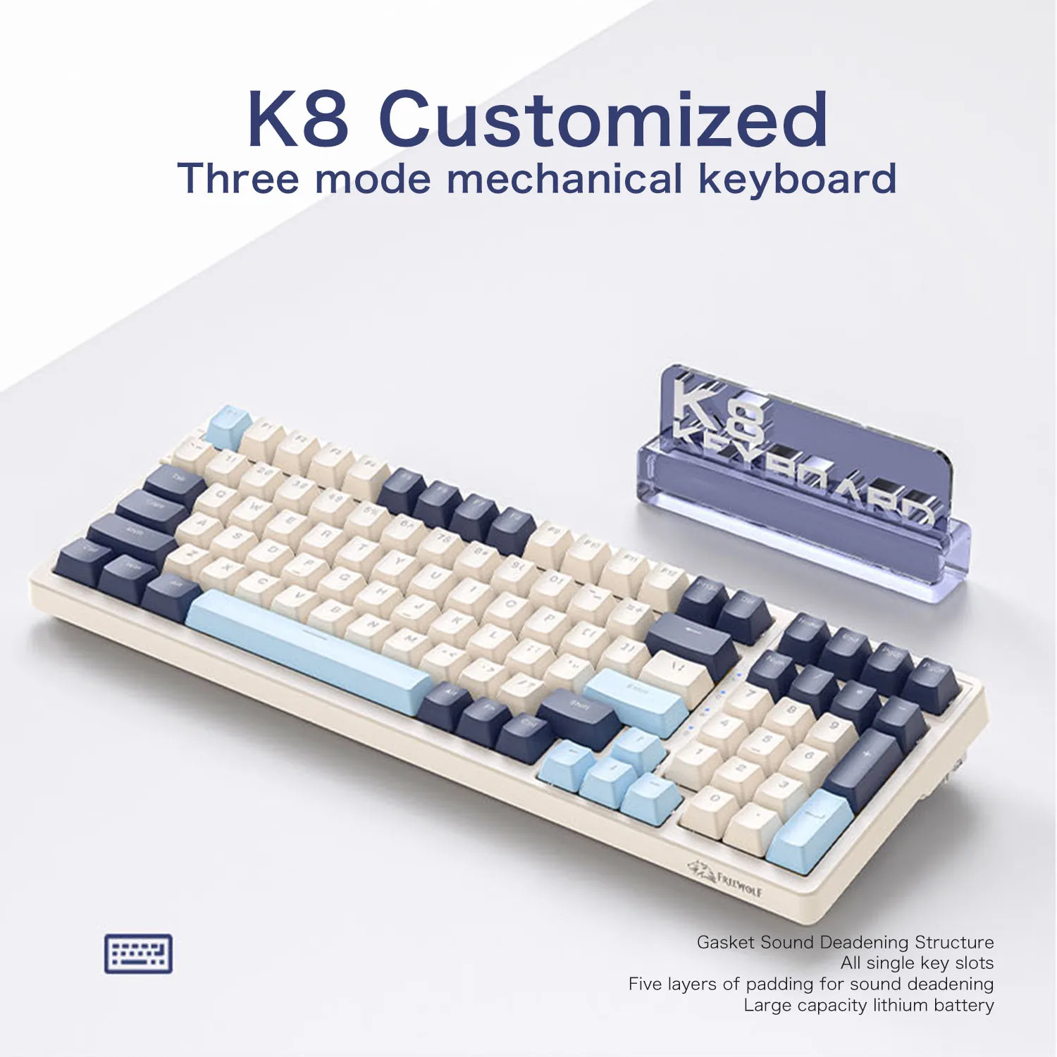K8 100 Key Wireless Mechanical Keyboard Tri-mode Connection,Full Key Hot Swap,lighting Effects,Gasket Muffler K8 100 Key Wireless Mechanical Keyboard Tri-mode Connection,Full Key Hot Swap,lighting Effects,Gasket Muffler
