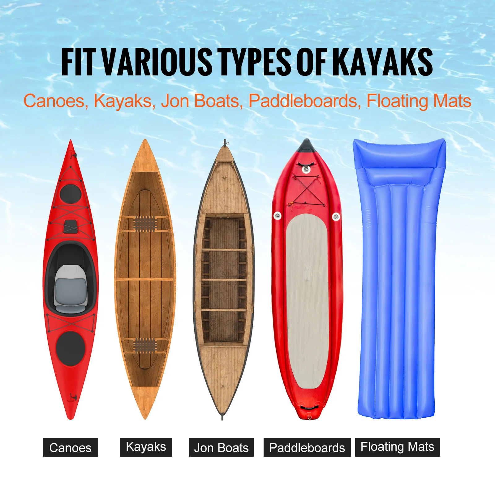 Kayak Cart 250lbs Foldable Canoe Trolley Cart with 10” Tires Support Foot for Paddleboards Float Mats Jon Boats