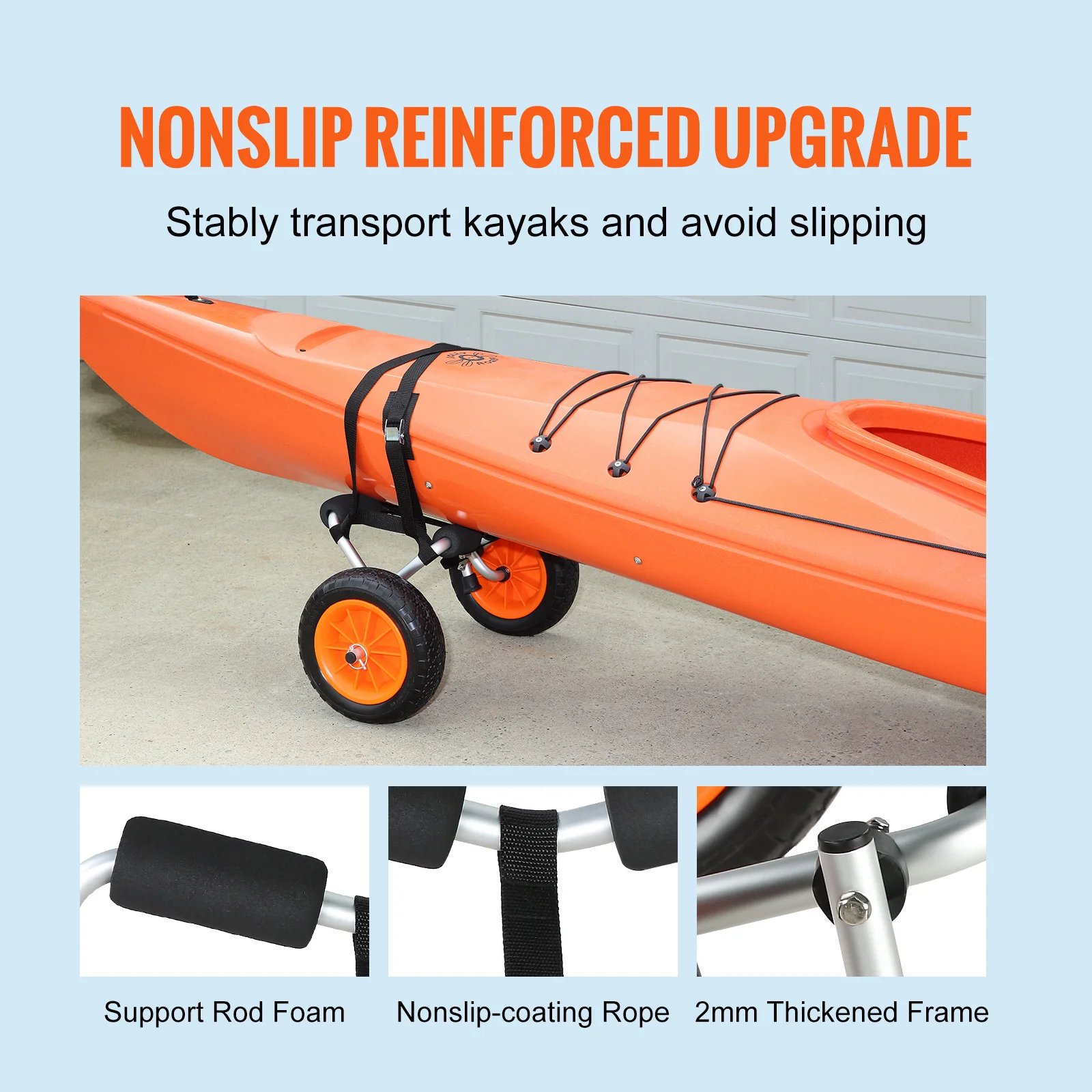 Kayak Cart 250lbs Foldable Canoe Trolley Cart with 10” Tires Support Foot for Paddleboards Float Mats Jon Boats