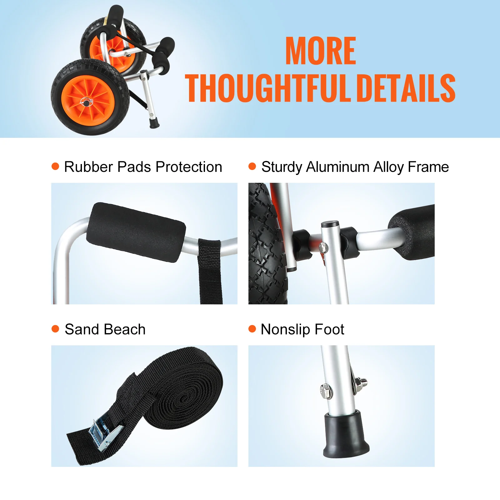 Kayak Cart 250lbs Foldable Canoe Trolley Cart with 10” Tires Support Foot for Paddleboards Float Mats Jon Boats