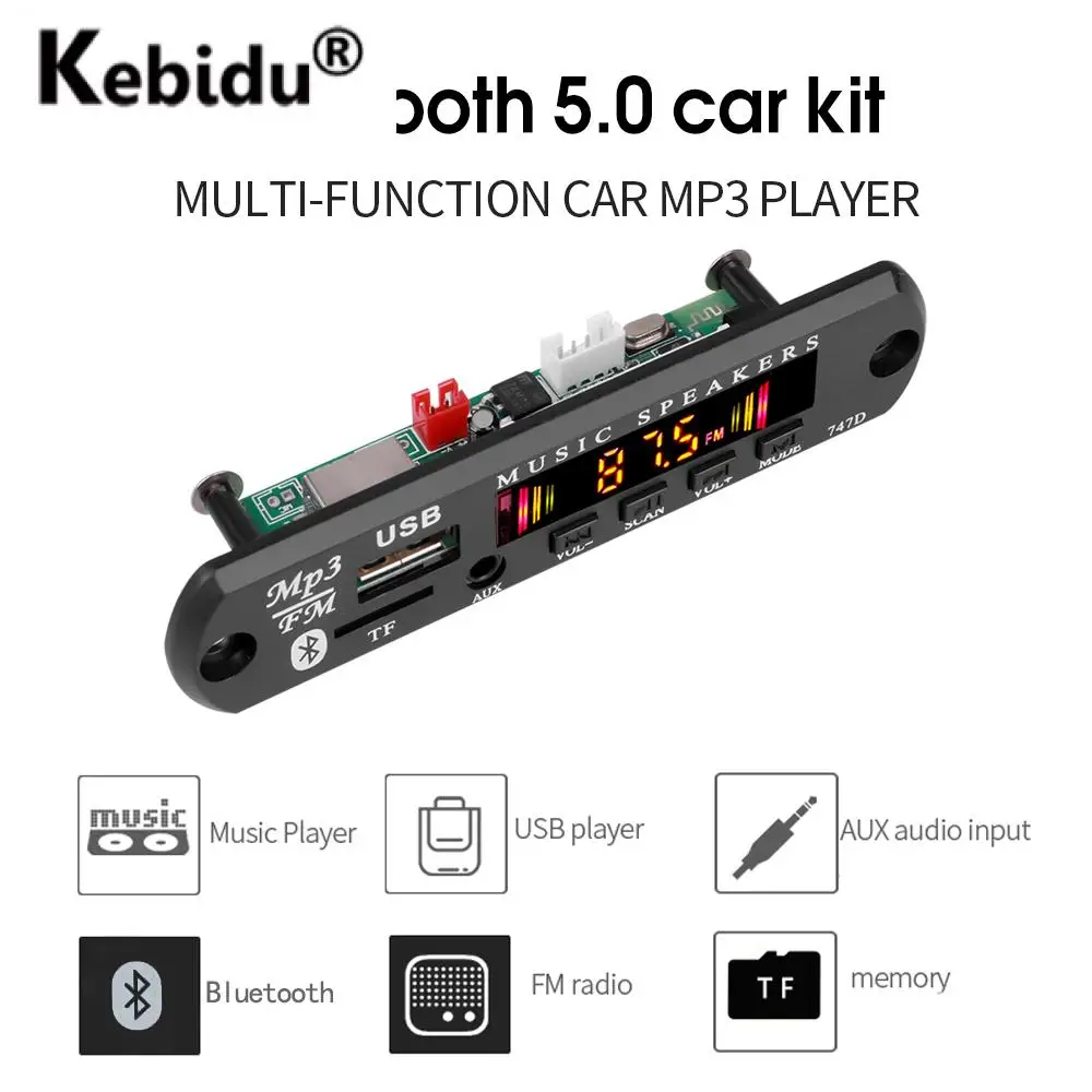 Kebidu Bluetooth 5.0 Car Kit Wireless MP3 Decoder Board Audio 9V-12V WMA Car Music Player Module Lossless Audio USB AUX Kebidu Bluetooth 5.0 Car Kit Wireless MP3 Decoder Board Audio 9V-12V WMA Car Music Player Module Lossless Audio USB AUX