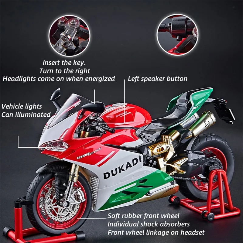 Key Start 1:9 1199 Panigale Alloy Sports Motorcycle Model Diecast Track Racing Motorcycle Model With Spray Sound Light