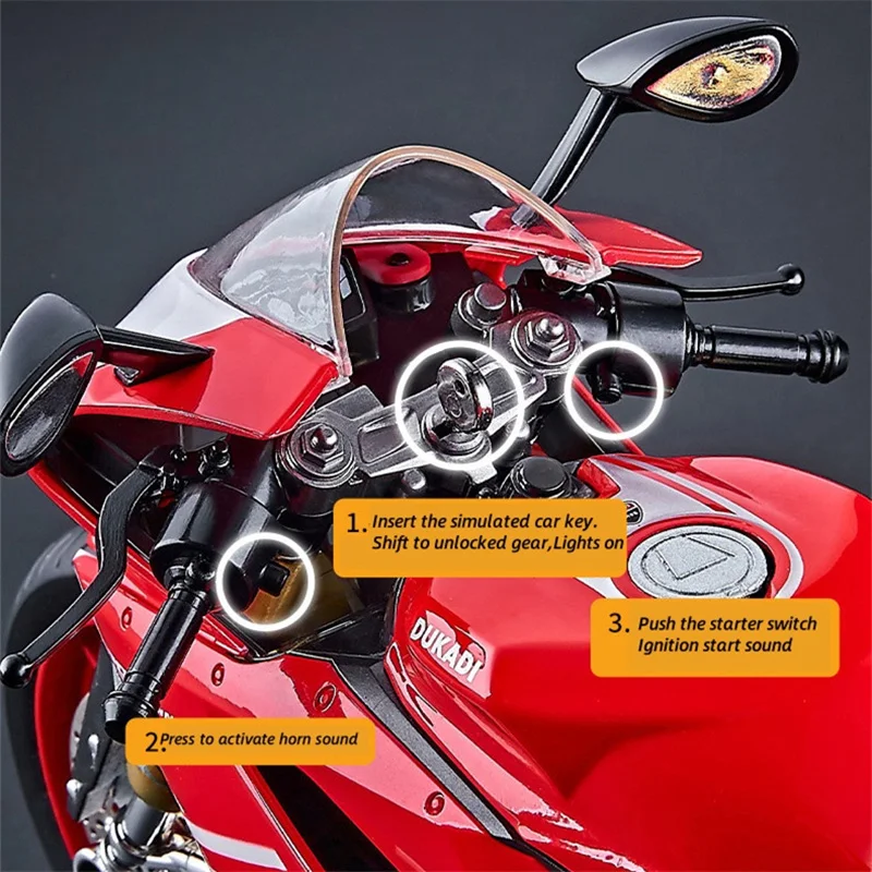 Key Start 1:9 1199 Panigale Alloy Sports Motorcycle Model Diecast Track Racing Motorcycle Model With Spray Sound Light