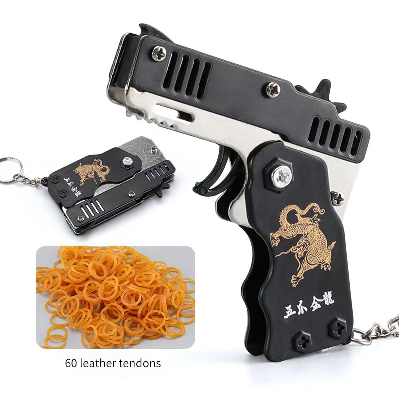 Keychain Elastic Leather Rubber Band Shooting Pistol Kid Outdoor Party Folding Gifts Boyfriend Fidget Toys