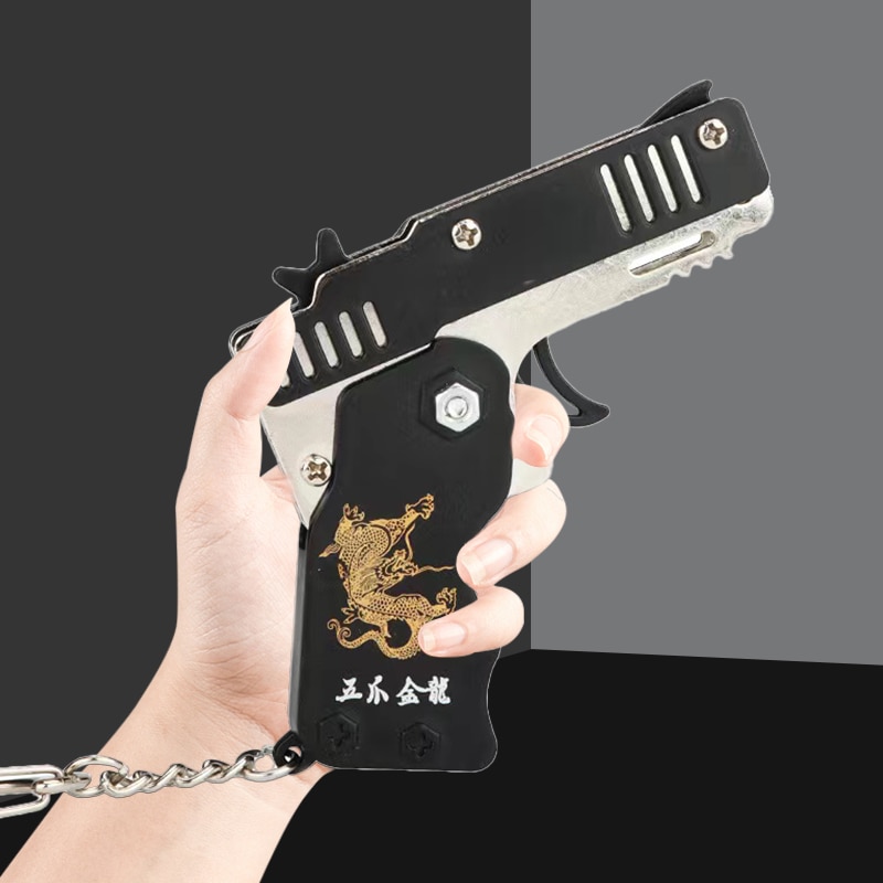 Keychain Elastic Leather Rubber Band Shooting Pistol Kid Outdoor Party Folding Gifts Boyfriend Fidget Toys