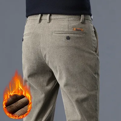 Khaki Black Gray Fleece Men's Corduroy Casual Pants Chenille Thick Stretch Business Trousers Mid-rise Brand Winter Khaki Black Gray Fleece Men's Corduroy Casual Pants Chenille Thick Stretch Business Trousers Mid-rise Brand Winter