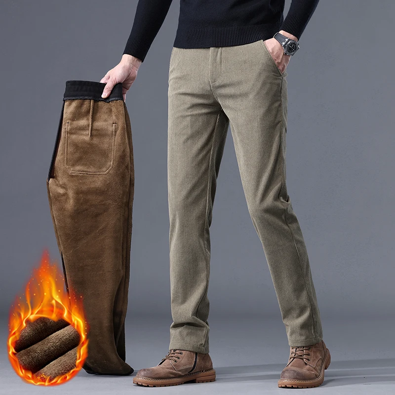 Khaki Black Gray Fleece Men's Corduroy Casual Pants Chenille Thick Stretch Business Trousers Mid-rise Brand Winter Khaki Black Gray Fleece Men's Corduroy Casual Pants Chenille Thick Stretch Business Trousers Mid-rise Brand Winter