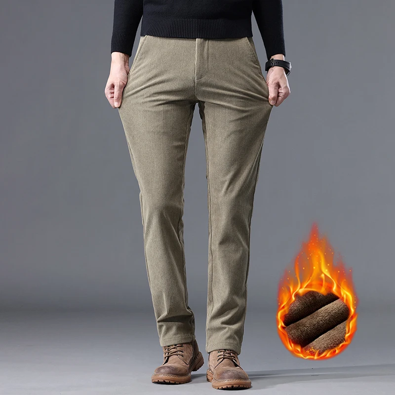 Khaki Black Gray Fleece Men's Corduroy Casual Pants Chenille Thick Stretch Business Trousers Mid-rise Brand Winter Khaki Black Gray Fleece Men's Corduroy Casual Pants Chenille Thick Stretch Business Trousers Mid-rise Brand Winter