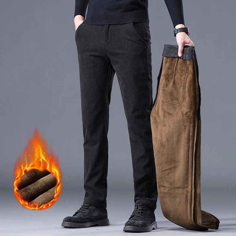 Khaki Black Gray Fleece Men's Corduroy Casual Pants Chenille Thick Stretch Business Trousers Mid-rise Brand Winter Khaki Black Gray Fleece Men's Corduroy Casual Pants Chenille Thick Stretch Business Trousers Mid-rise Brand Winter