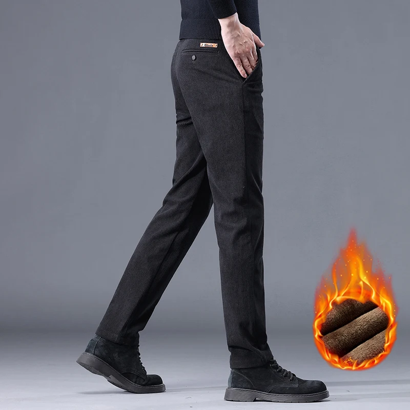 Khaki Black Gray Fleece Men's Corduroy Casual Pants Chenille Thick Stretch Business Trousers Mid-rise Brand Winter Khaki Black Gray Fleece Men's Corduroy Casual Pants Chenille Thick Stretch Business Trousers Mid-rise Brand Winter