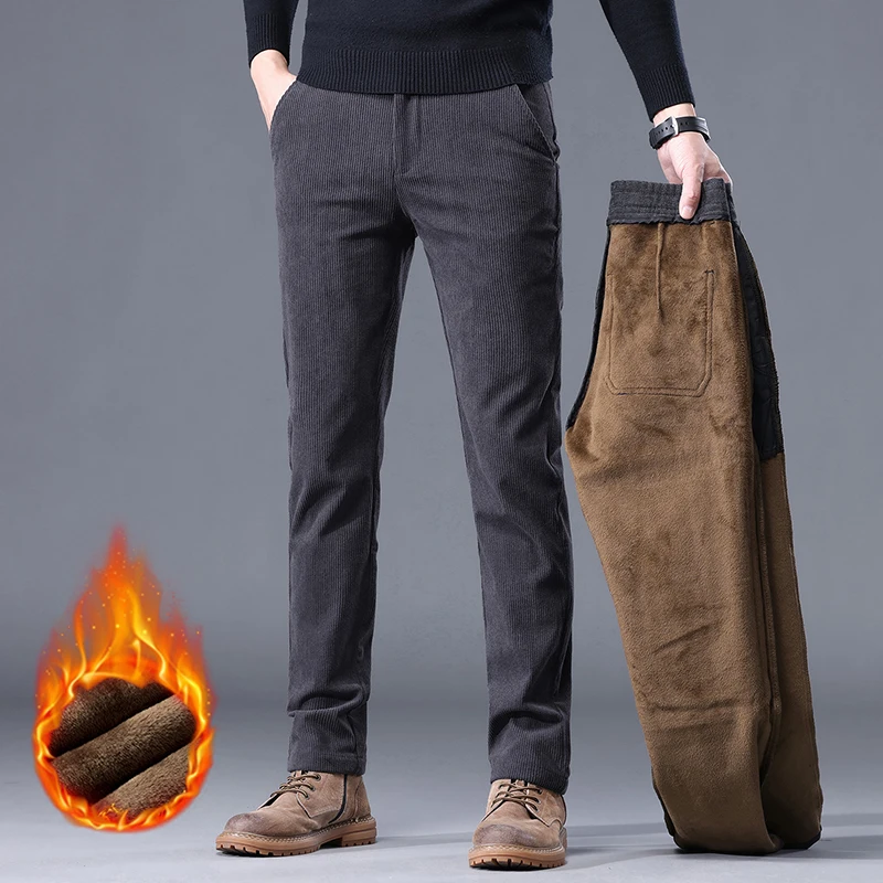 Khaki Black Gray Fleece Men's Corduroy Casual Pants Chenille Thick Stretch Business Trousers Mid-rise Brand Winter Khaki Black Gray Fleece Men's Corduroy Casual Pants Chenille Thick Stretch Business Trousers Mid-rise Brand Winter