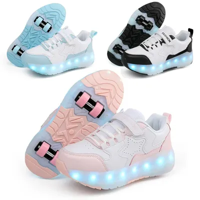 Kid Led Sneakers USB Charging Luminous Shoes Outdoor Sport Roller Skates Children Four Wheels Boys Girls Casual Shoes