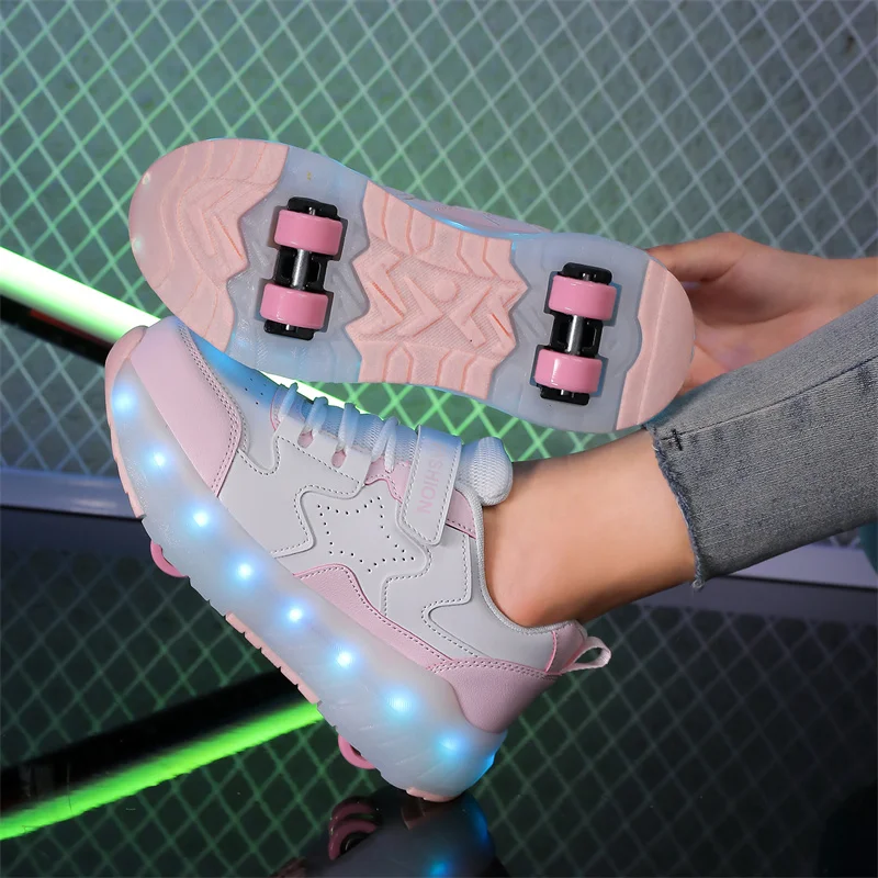 Kid Led Sneakers USB Charging Luminous Shoes Outdoor Sport Roller Skates Children Four Wheels Boys Girls Casual Shoes