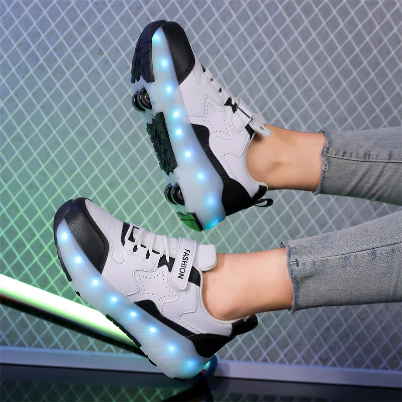 Kid Led Sneakers USB Charging Luminous Shoes Outdoor Sport Roller Skates Children Four Wheels Boys Girls Casual Shoes