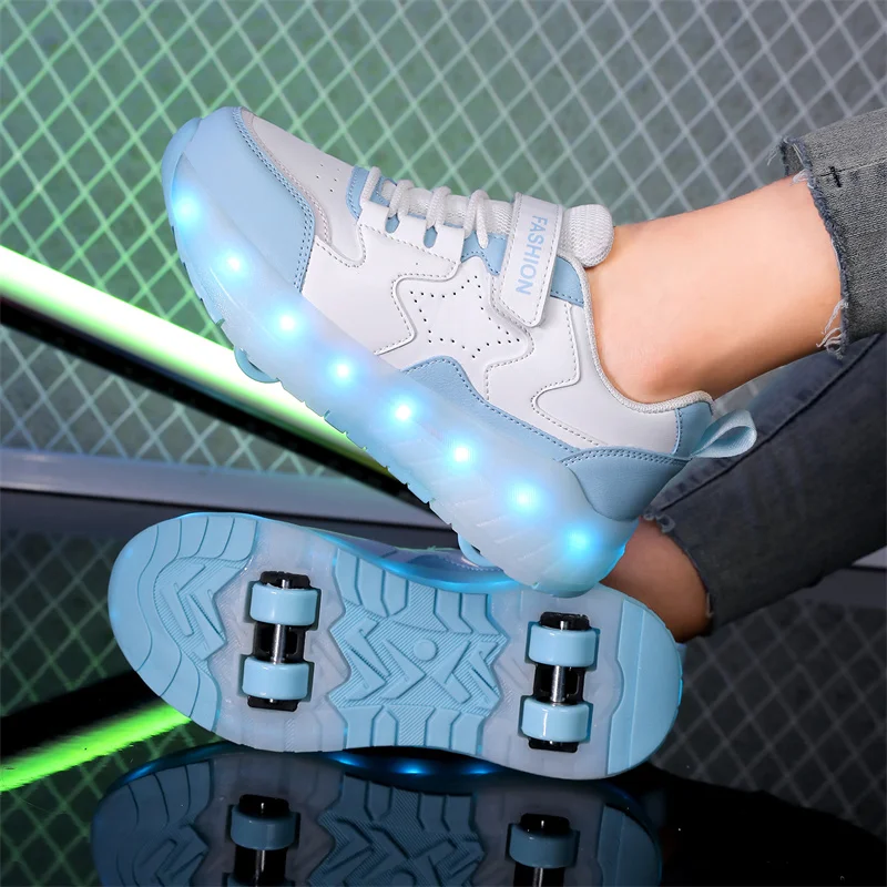 Kid Led Sneakers USB Charging Luminous Shoes Outdoor Sport Roller Skates Children Four Wheels Boys Girls Casual Shoes