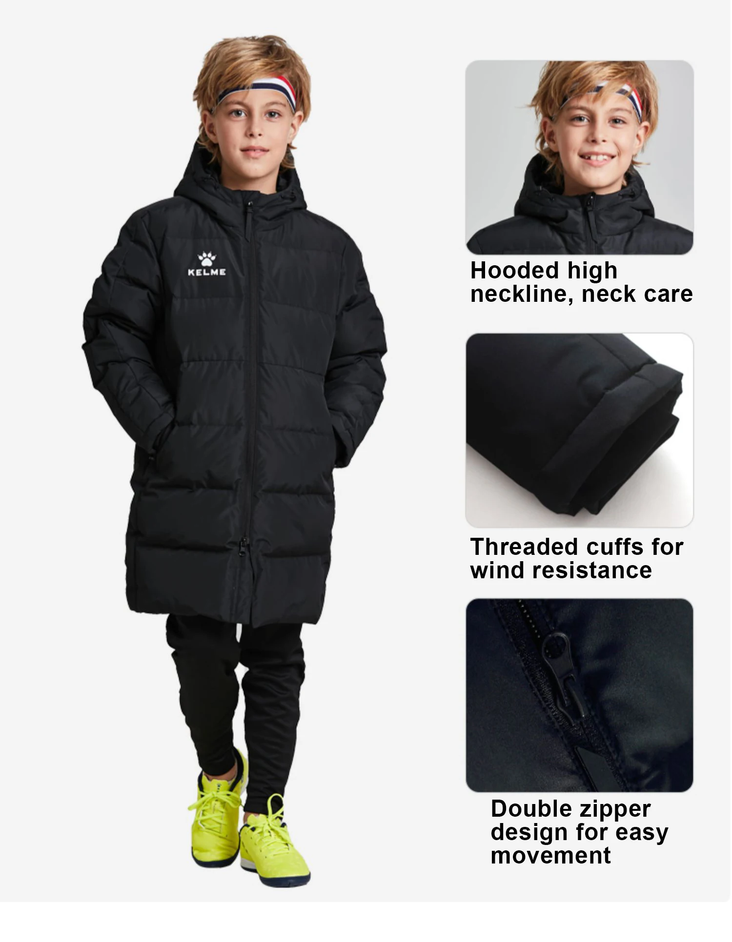 Kid Winter Jacket Long Solid Sports Training Coat Child Overcoat Outrwear Warm Cotton Padded Winter Coat Boys Girl