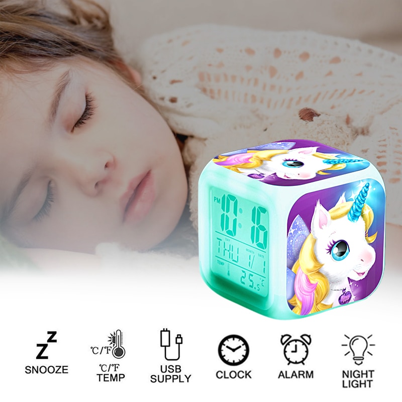 Kids Alarm Clock LED Unicorn Design
