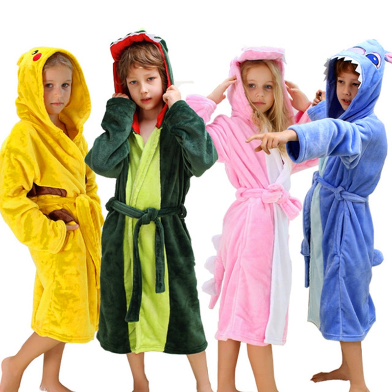Kids Bath Towels Hooded Polyester Bathrobes
