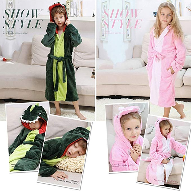 Kids Bath Towels Hooded Polyester Bathrobes