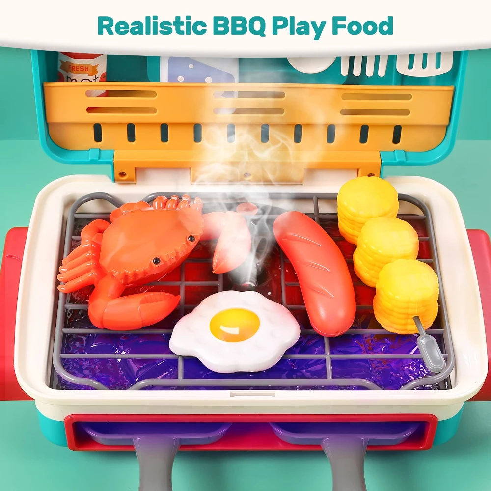 Kids BBQ Grill Toy Barbecue Kitchen Cooking Playset with Realistic Spray Light Sound Color Changing Play Food and Dishes Kids BBQ Grill Toy Barbecue Kitchen Cooking Playset with Realistic Spray Light Sound Color Changing Play Food and Dishes