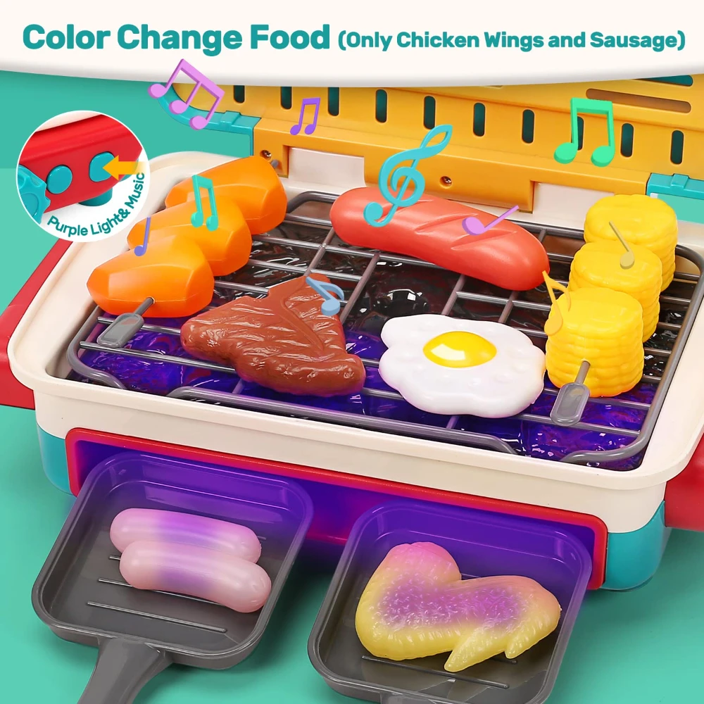 Kids BBQ Grill Toy Barbecue Kitchen Cooking Playset with Realistic Spray Light Sound Color Changing Play Food and Dishes Kids BBQ Grill Toy Barbecue Kitchen Cooking Playset with Realistic Spray Light Sound Color Changing Play Food and Dishes