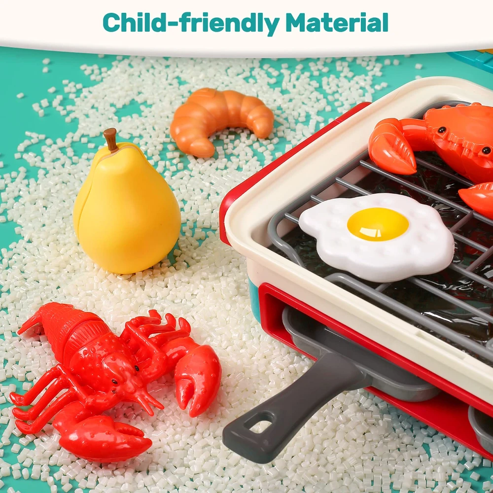 Kids BBQ Grill Toy Barbecue Kitchen Cooking Playset with Realistic Spray Light Sound Color Changing Play Food and Dishes Kids BBQ Grill Toy Barbecue Kitchen Cooking Playset with Realistic Spray Light Sound Color Changing Play Food and Dishes