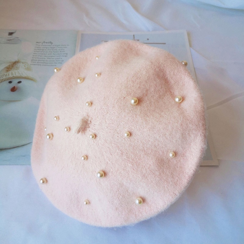 Kids Beret Wool Hat with Pearls Kids Beret Wool Hat with Pearls