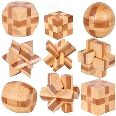Kids Children Adult Kong Ming Luban Lock 3D Handmade Bamboo Math Puzzles Brain Teasers Educational Finger Toy Birthday