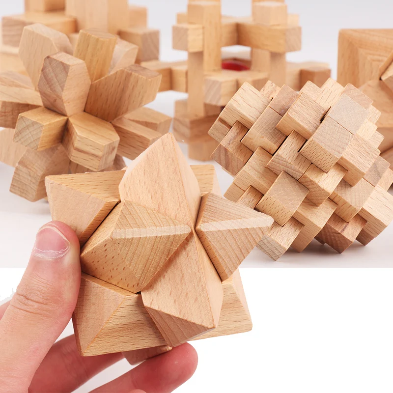 Kids Children Adult Kong Ming Luban Lock 3D Handmade Bamboo Math Puzzles Brain Teasers Educational Finger Toy Birthday