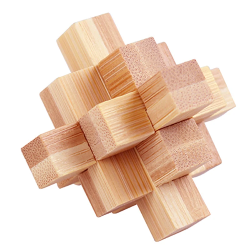 Kids Children Adult Kong Ming Luban Lock 3D Handmade Bamboo Math Puzzles Brain Teasers Educational Finger Toy Birthday